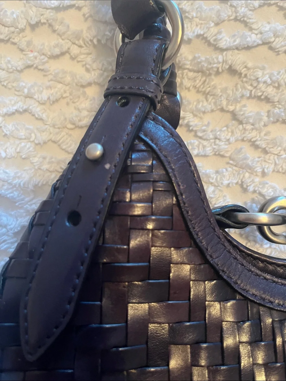 Cole Haan Woven Leather Shoulder Bag - Navy Blue Leather - Picture 4 of 12